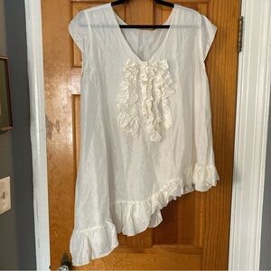 Magnolia Pearl Off White Ruffled Asymmetrical Blouse